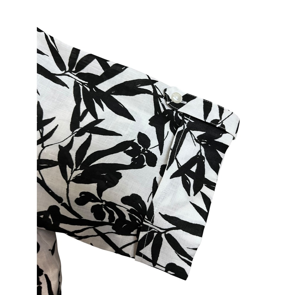 Westbound Womens 16 Linen Button Up Shirt Black White Floral Bamboo Camp Blouse - Picture 3 of 8